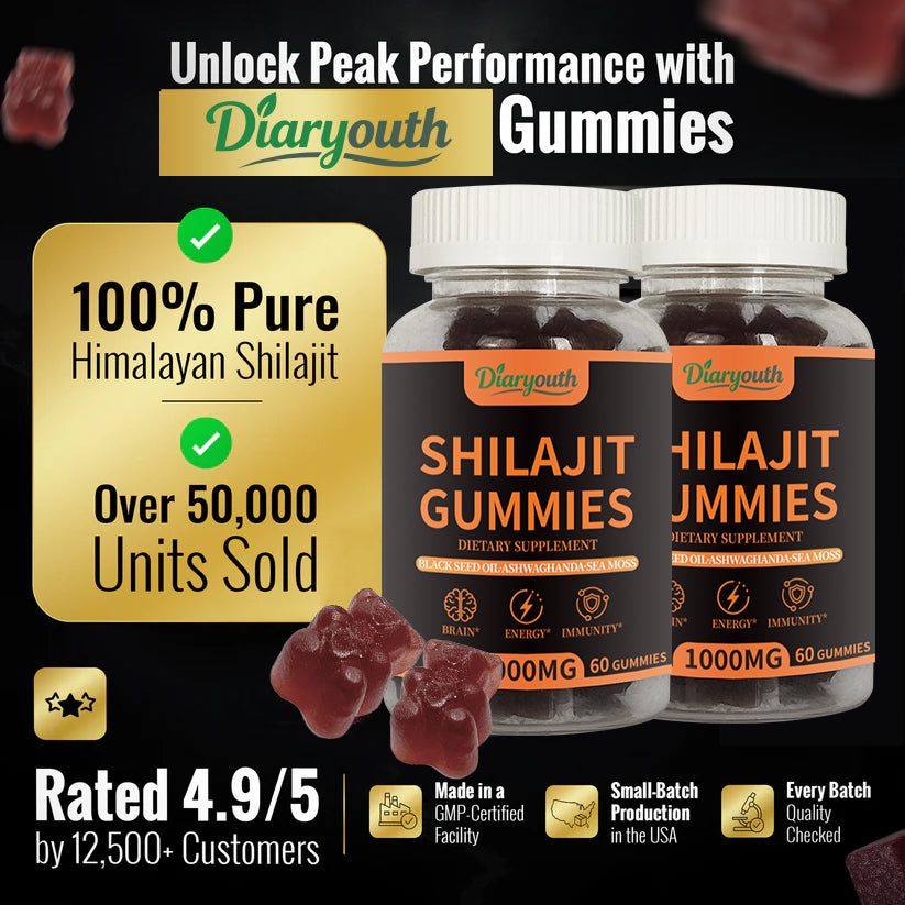 Diaryouth Pure Himalayan Shilajit Gummies FDA·GMP·HACCP·HALAL Certified |Testosterone Supplement for Men | Organic,Non‑GMO,100% Pure & Natural— 60 Capsules