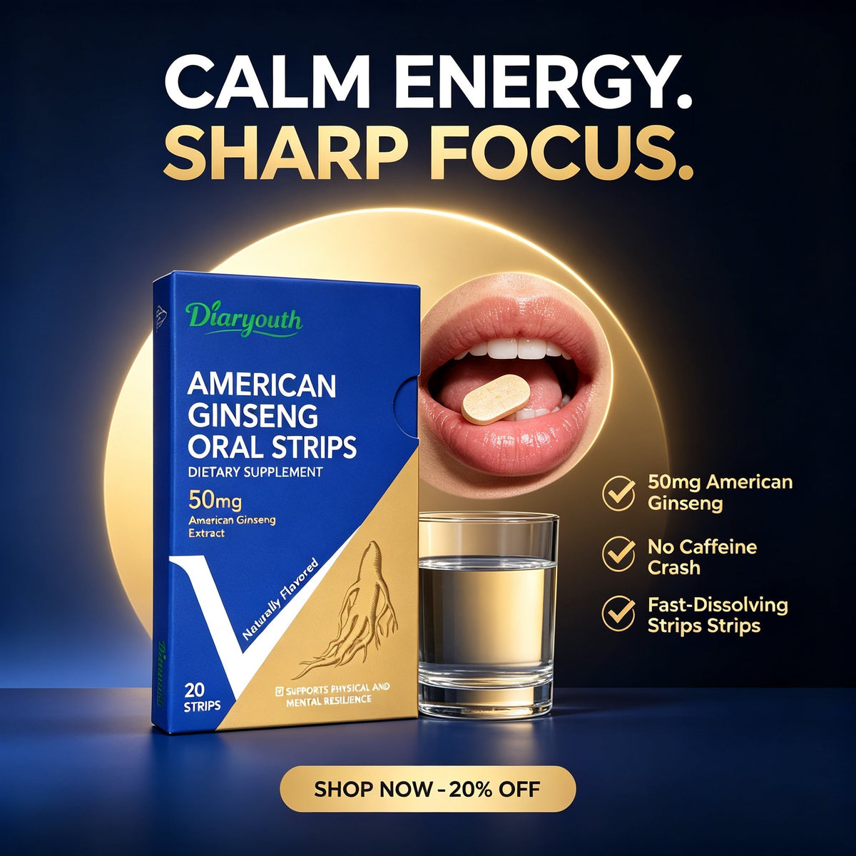 Diaryouth CalmFocus Ginseng Oral Strips for men — calm energy and sharp focus support