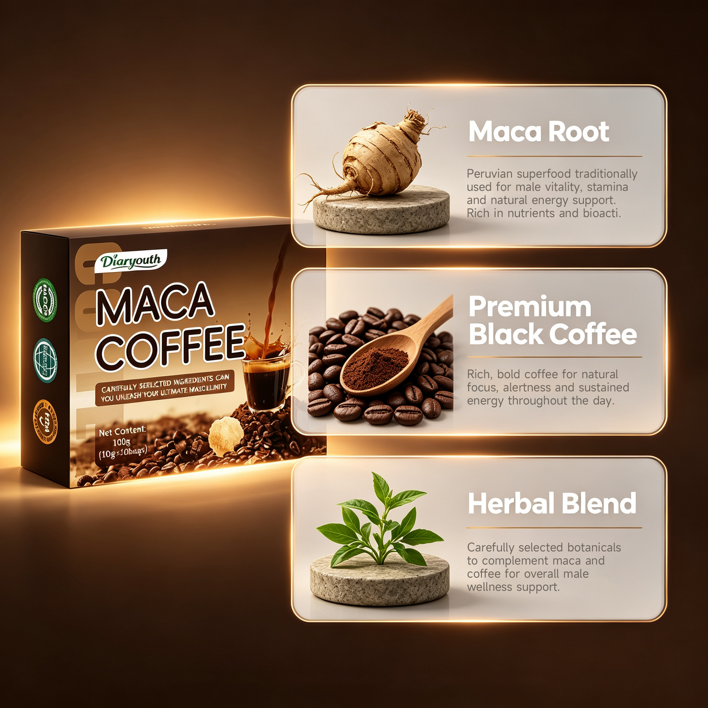 Diaryouth Maca Energy Coffee Sachets | Men's Stamina & Vitality Drink