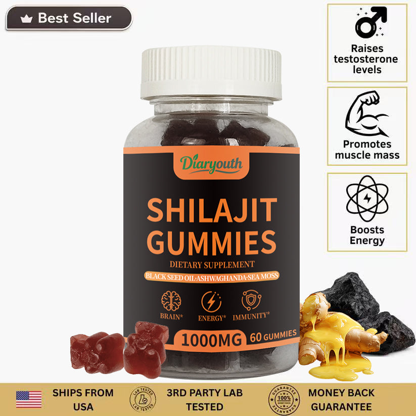 Diaryouth Pure Himalayan Shilajit Gummies FDA·GMP·HACCP·HALAL Certified |Testosterone Supplement for Men | Organic,Non‑GMO,100% Pure & Natural— 60 Capsules