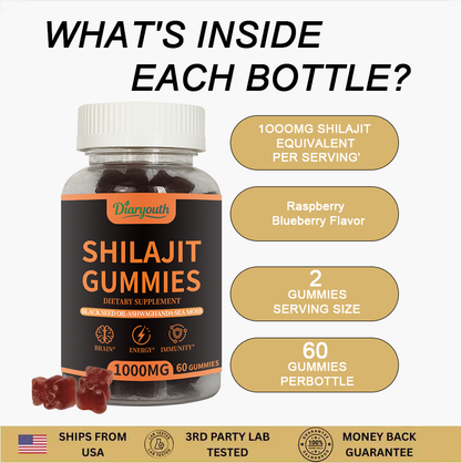 Diaryouth Pure Himalayan Shilajit Gummies FDA·GMP·HACCP·HALAL Certified |Testosterone Supplement for Men | Organic,Non‑GMO,100% Pure & Natural— 60 Capsules