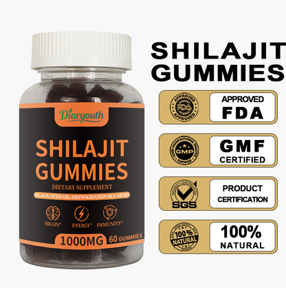 Diaryouth Pure Himalayan Shilajit Gummies FDA·GMP·HACCP·HALAL Certified |Testosterone Supplement for Men | Organic,Non‑GMO,100% Pure & Natural— 60 Capsules