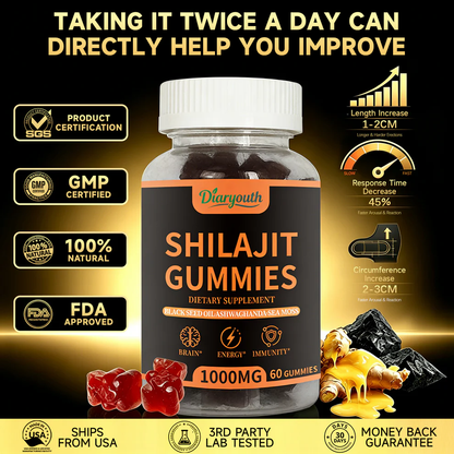 Diaryouth Pure Himalayan Shilajit Gummies for Men 40+ | Boost Testosterone, Vitality & Performance | 100% Organic, Non-GMO—60 Capsules