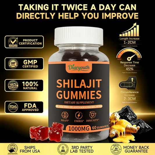 Diaryouth Pure Himalayan Shilajit Gummies for Men 40+ | Boost Testosterone, Vitality & Performance | 100% Organic, Non-GMO—60 Capsules