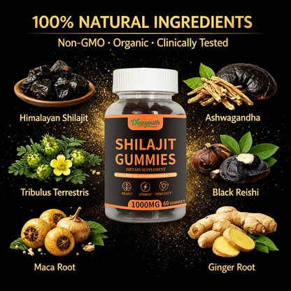 Diaryouth Pure Himalayan Shilajit Gummies for Men 40+ | Boost Testosterone, Vitality & Performance | 100% Organic, Non-GMO—60 Capsules