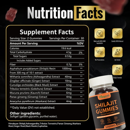 Diaryouth Pure Himalayan Shilajit Gummies FDA·GMP·HACCP·HALAL Certified |Testosterone Supplement for Men | Organic,Non‑GMO,100% Pure & Natural— 60 Capsules
