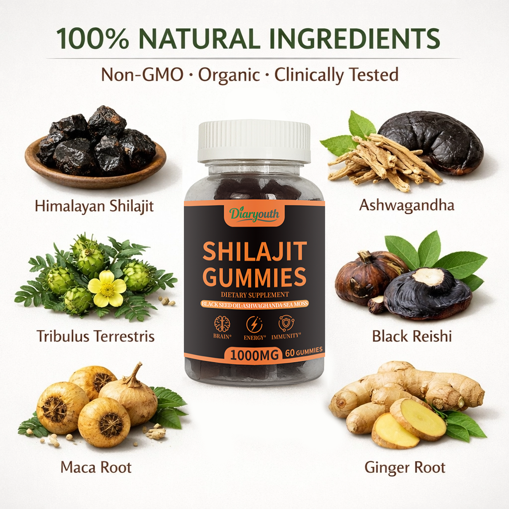 Diaryouth Pure Himalayan Shilajit Gummies for Men 40+ | Boost Testosterone, Vitality & Performance | 100% Organic, Non-GMO—60 Capsules