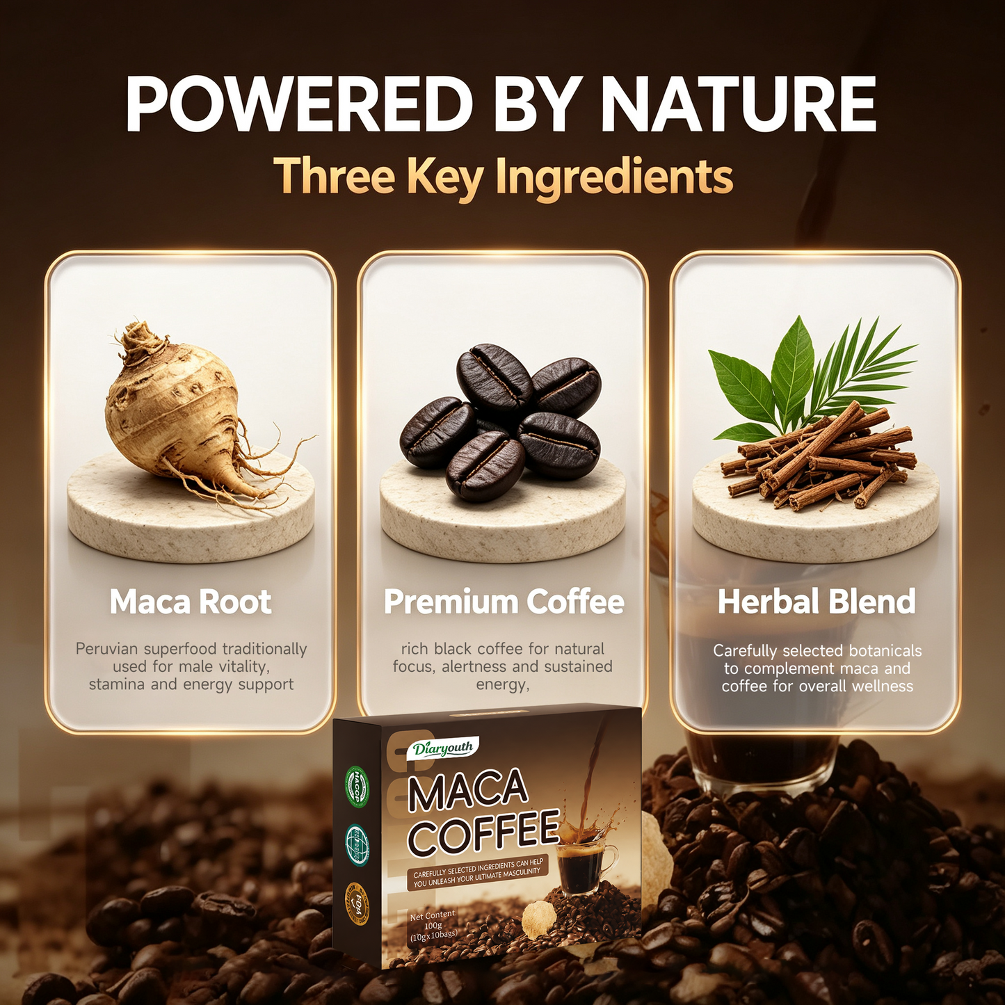 Diaryouth Maca Energy Coffee Sachets | Men's Stamina & Vitality Drink