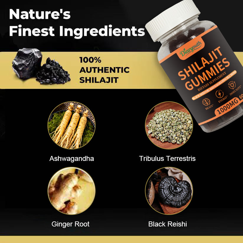 Diaryouth Pure Himalayan Shilajit Gummies FDA·GMP·HACCP·HALAL Certified |Testosterone Supplement for Men | Organic,Non‑GMO,100% Pure & Natural— 60 Capsules
