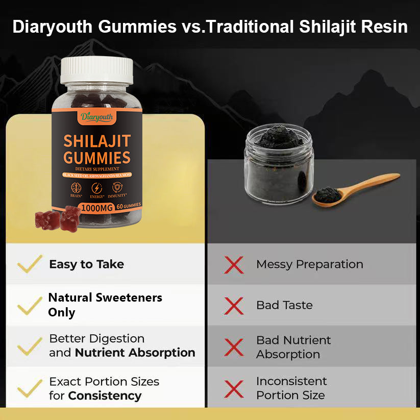 Diaryouth Pure Himalayan Shilajit Gummies FDA·GMP·HACCP·HALAL Certified |Testosterone Supplement for Men | Organic,Non‑GMO,100% Pure & Natural— 60 Capsules
