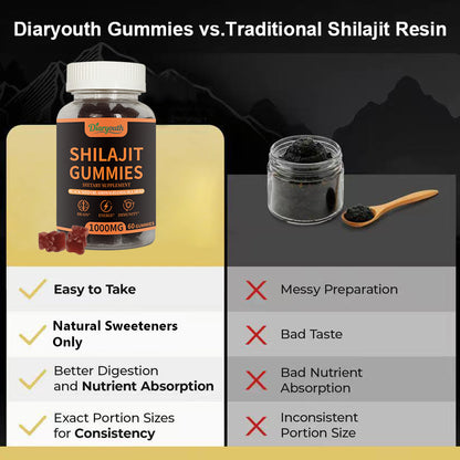 Diaryouth Pure Himalayan Shilajit Gummies FDA·GMP·HACCP·HALAL Certified |Testosterone Supplement for Men | Organic,Non‑GMO,100% Pure & Natural— 60 Capsules