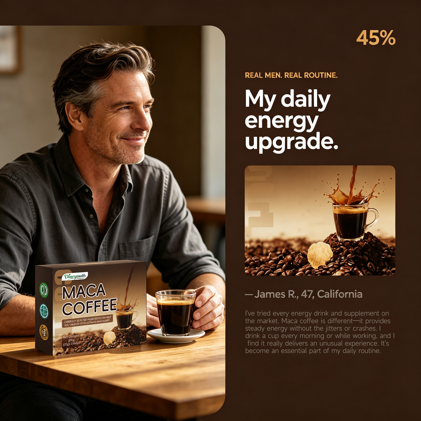 Diaryouth Maca Energy Coffee Sachets | Men's Stamina & Vitality Drink