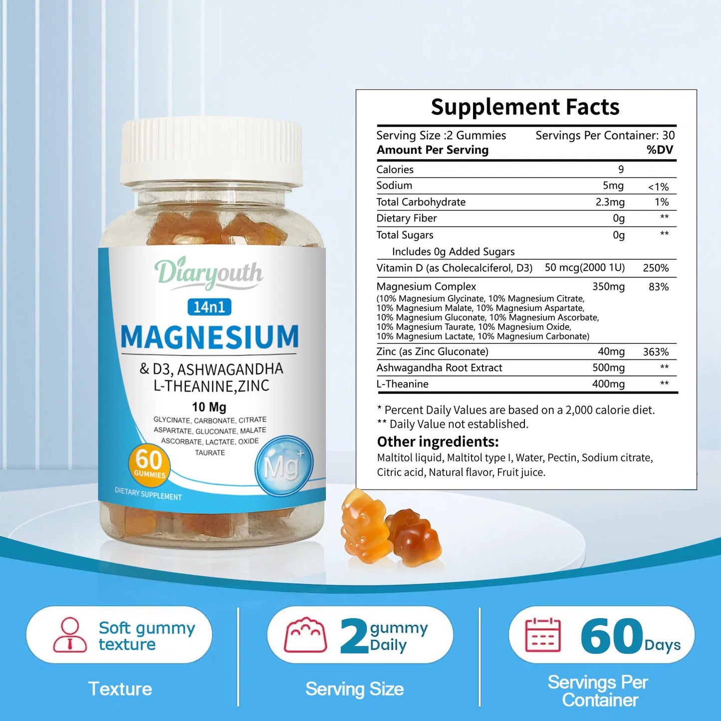 Magnesium & Ashwagandha-Gummibärchen - 60 Kapseln