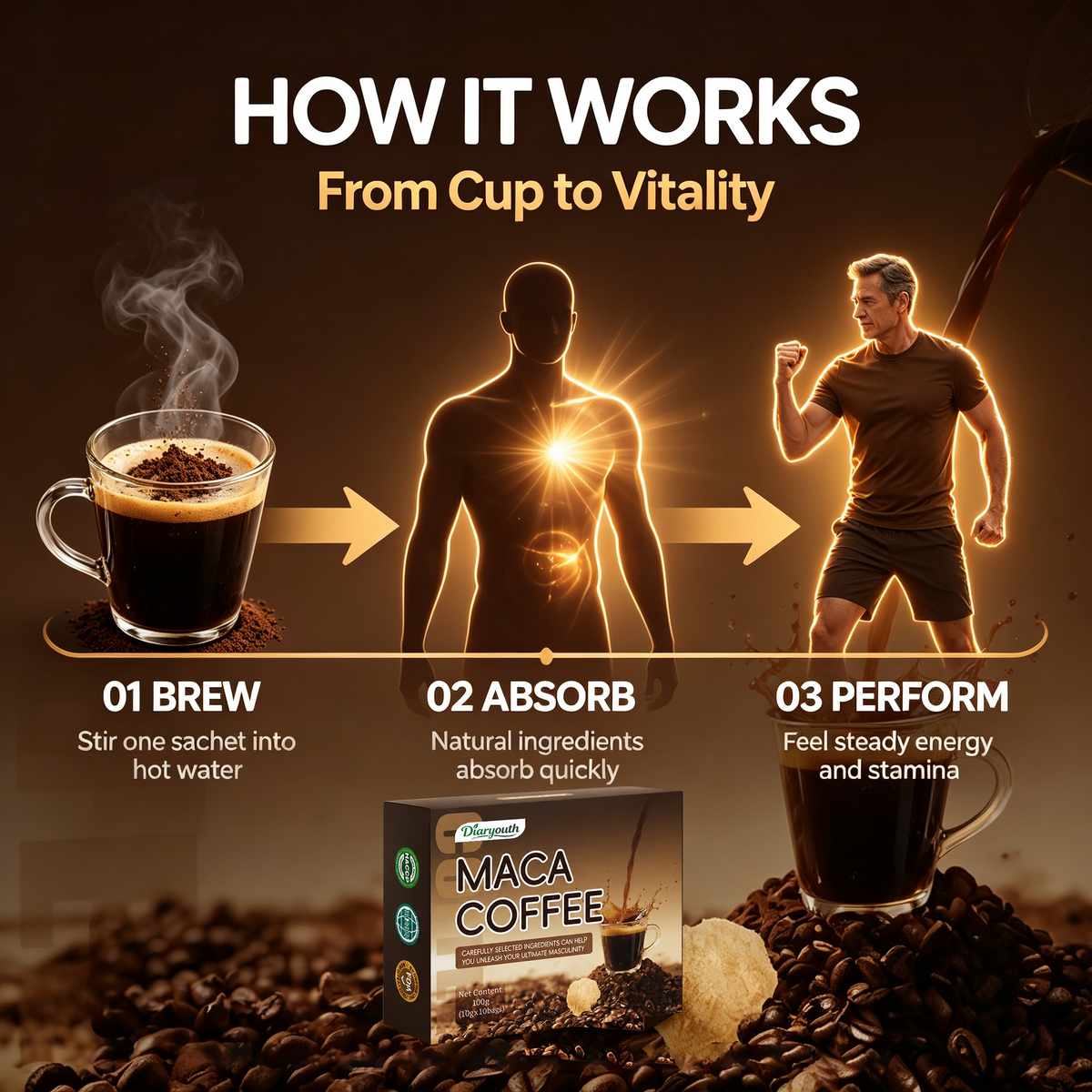Diaryouth Maca Energy Coffee Sachets | Men's Stamina & Vitality Drink