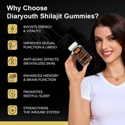 Diaryouth Pure Himalayan Shilajit Gummies FDA·GMP·HACCP·HALAL Certified |Testosterone Supplement for Men | Organic,Non‑GMO,100% Pure & Natural— 60 Capsules
