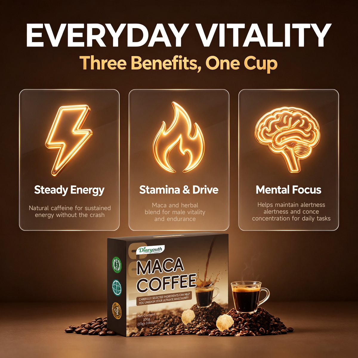 Diaryouth Maca Energy Coffee Sachets | Men's Stamina & Vitality Drink