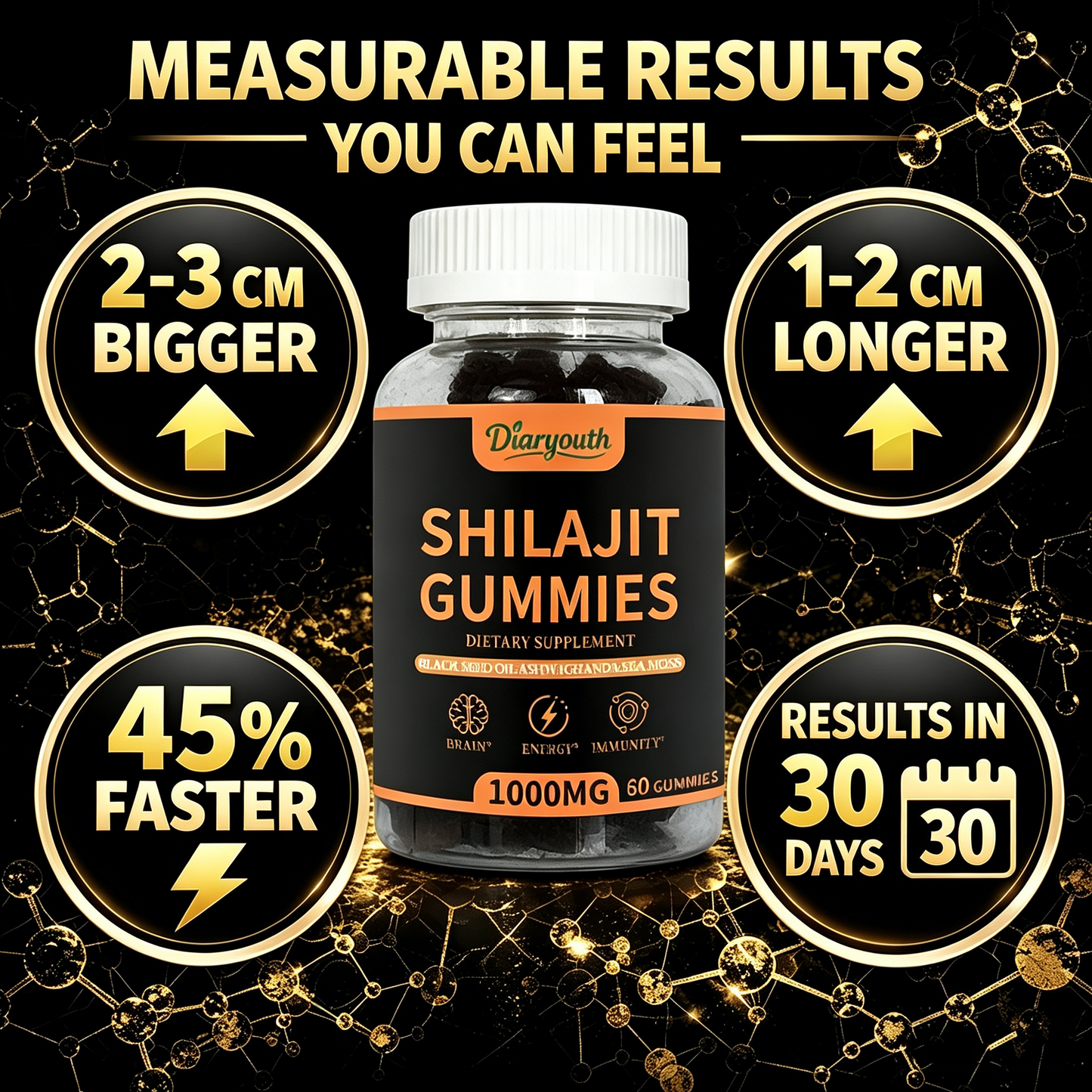 Diaryouth Pure Himalayan Shilajit Gummies for Men 40+ | Boost Testosterone, Vitality & Performance | 100% Organic, Non-GMO—60 Capsules