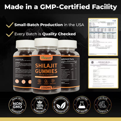 Diaryouth Pure Himalayan Shilajit Gummies FDA·GMP·HACCP·HALAL Certified |Testosterone Supplement for Men | Organic,Non‑GMO,100% Pure & Natural— 60 Capsules